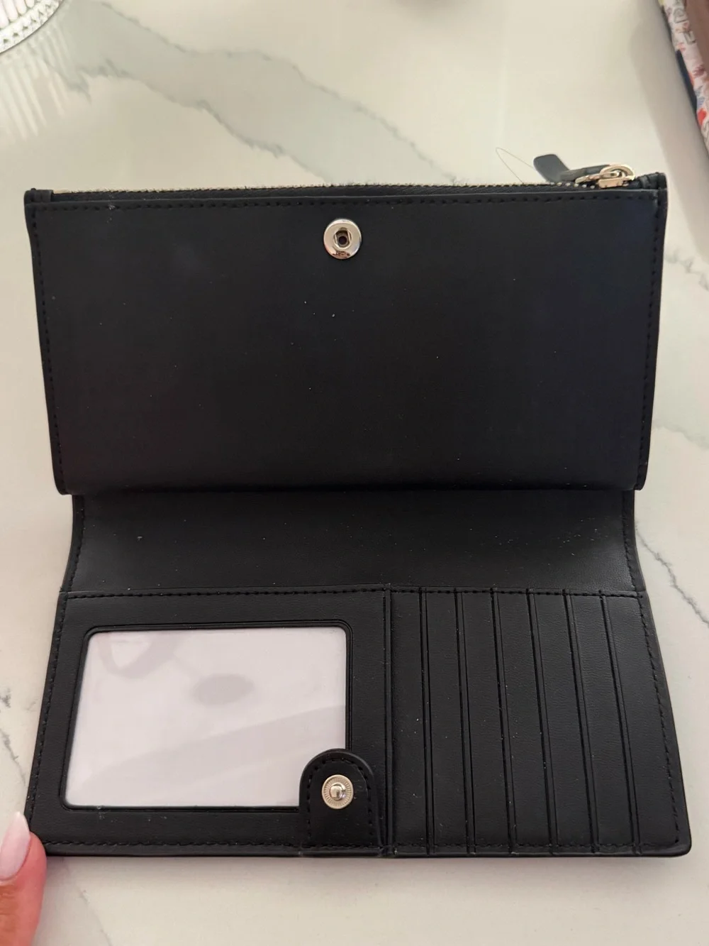 kate spade Black Leather Zip-Around Wallet with Gold Logo
